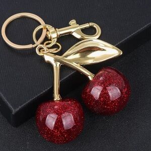 Cherries! Glitter with gold, hardware purse accessories, bag charm